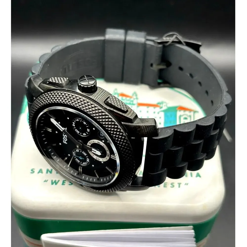 Fossil FS4487 Men's Machine Chronograph Black Silicone Strap Watch NIBWT